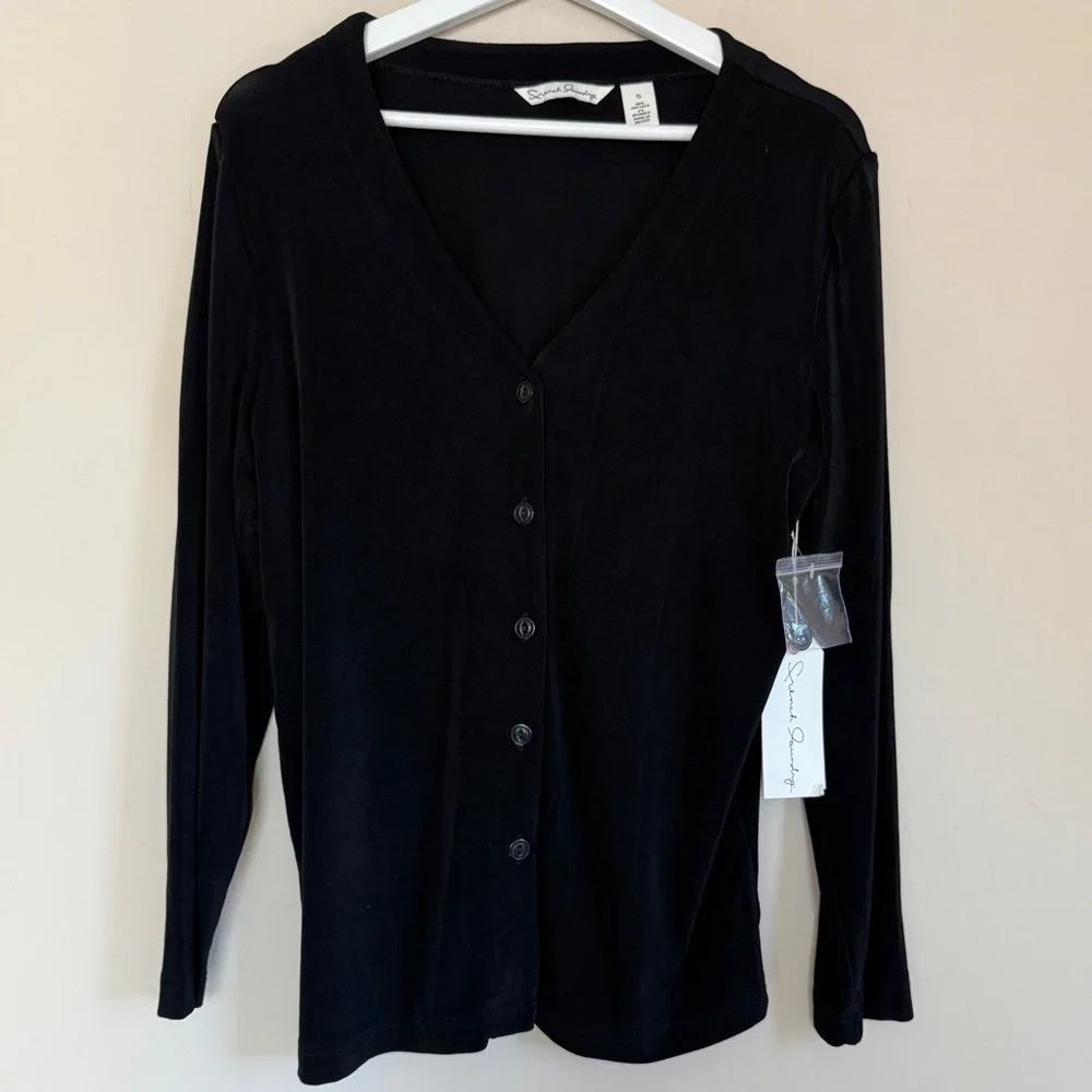 French laundry Black V-Neck Cardigan Travel Wrinkle Free Small
